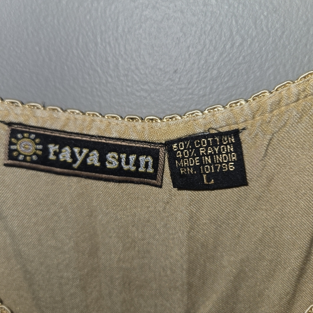 Raya Sun Tan and Brown Dress, Embroidered, Large, Boho - Picture 10 of 11